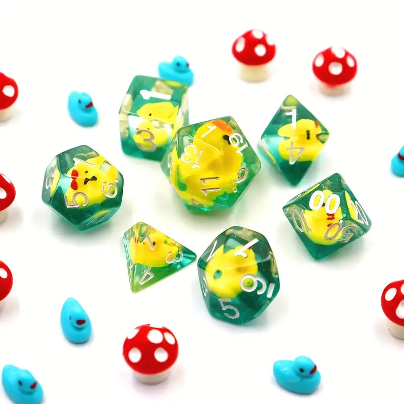 Quirky Little Blue Duck Two-Color Polyhedral Dice Set