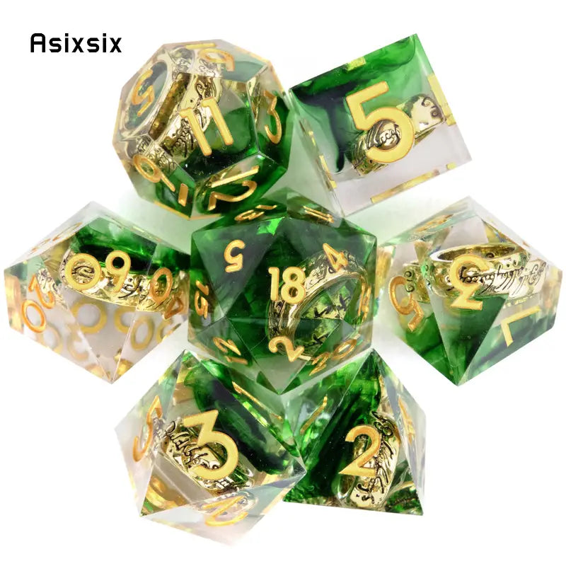 The One Ring Vibrant Green Resin Dice Set with Gold