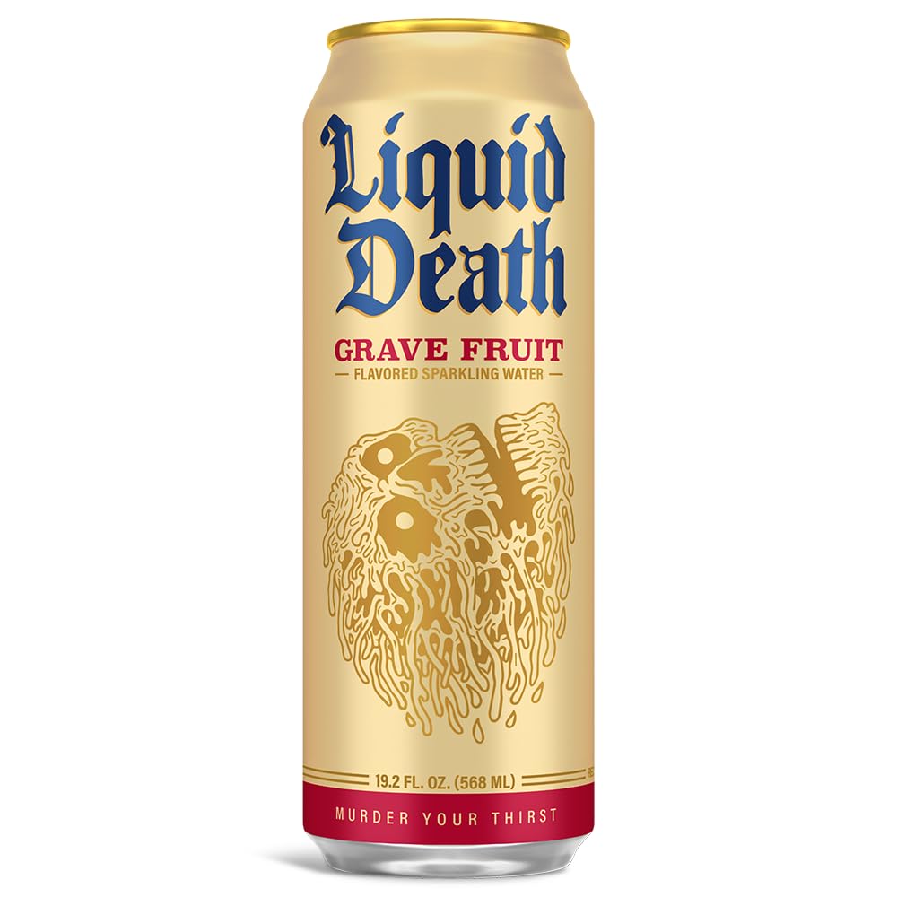 Liquid Death, Grave Fruit, Grapefruit-Flavored Sparkling Water,(19.2oz Cans)