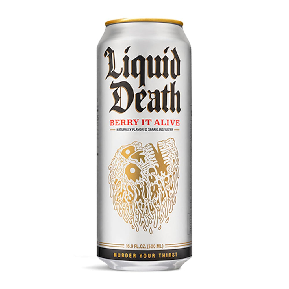 Liquid Death Flavored Sparkling Water with Agave, Berry It Alive, 16.9 oz Tallboys