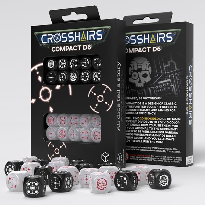 Crosshairs Compact D6: Black & Pearl by Q-Workshop, Dice for RPG Board Games