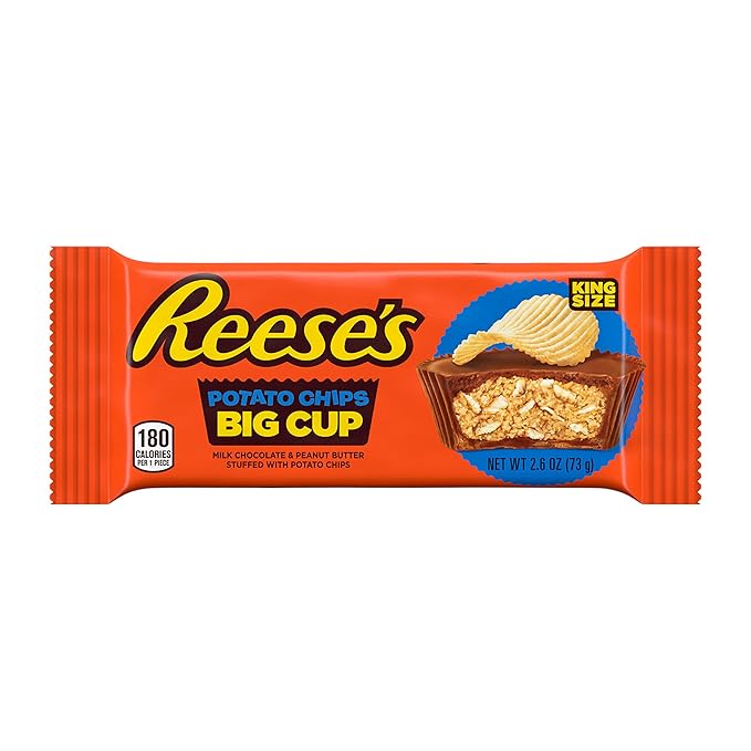 REESE'S Big Cup with Potato Chips Milk Chocolate King Size Peanut Butter Cups, Candy Packs, 2.6 oz