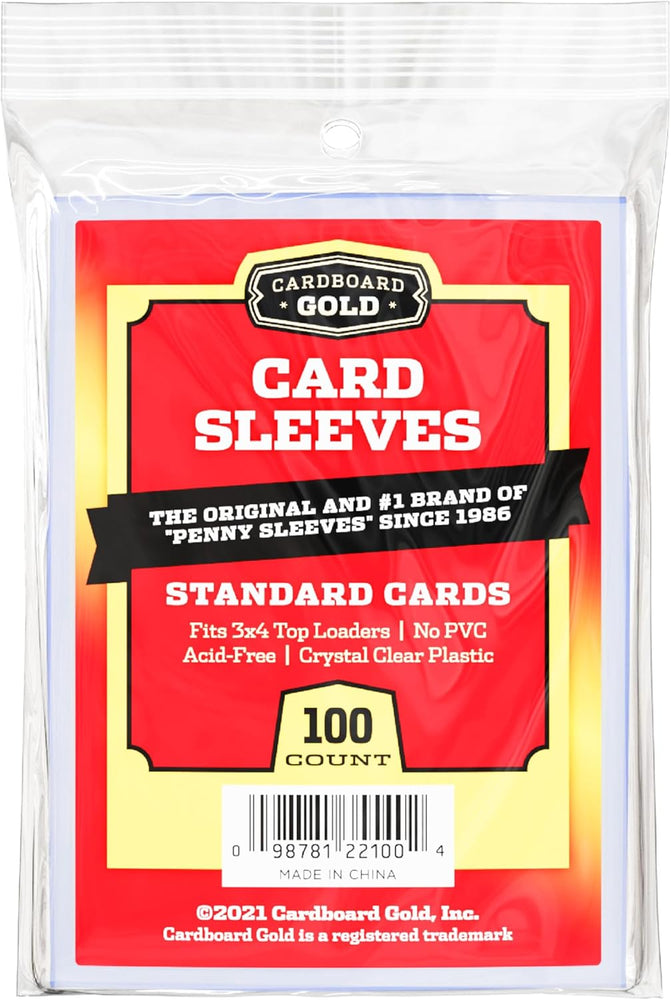 Cardboard Gold Penny Sleeves for Trading Cards - 100 Count Card Protector Sleeves