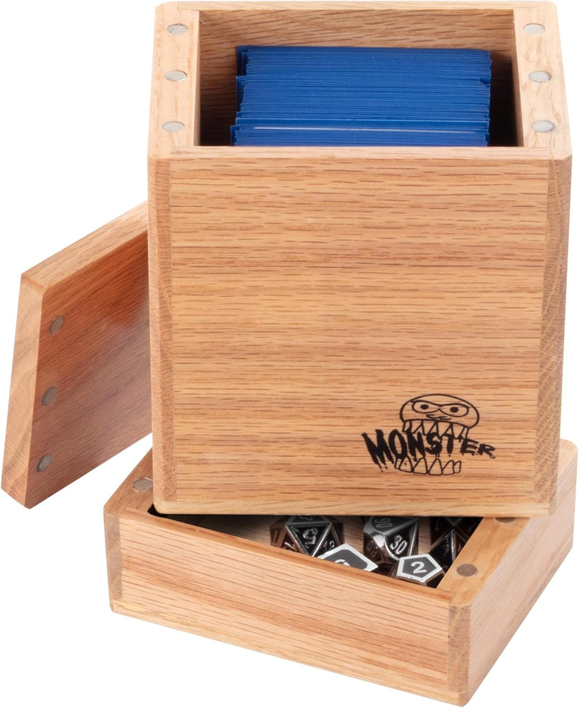Monster Wooden Deck Box w Strong Magnetic Lid, Built in Dice Tray