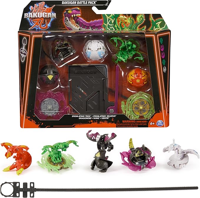Bakugan Battle 5-Pack, Special Attack Trox, Nillious, Dragonoid, Wing, Ventri; Customizable, Spinning Action Figures