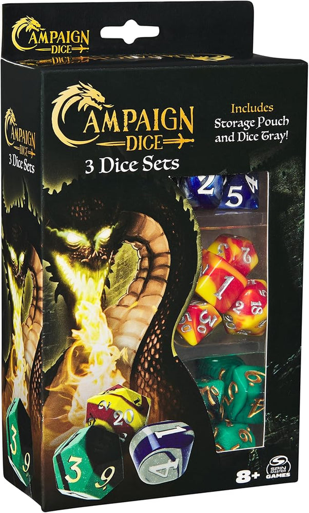 Spin Master Games, Campaign Dice, 3 Sets of Polyhedron Dice W/Storage Pouch & Silicone Tray