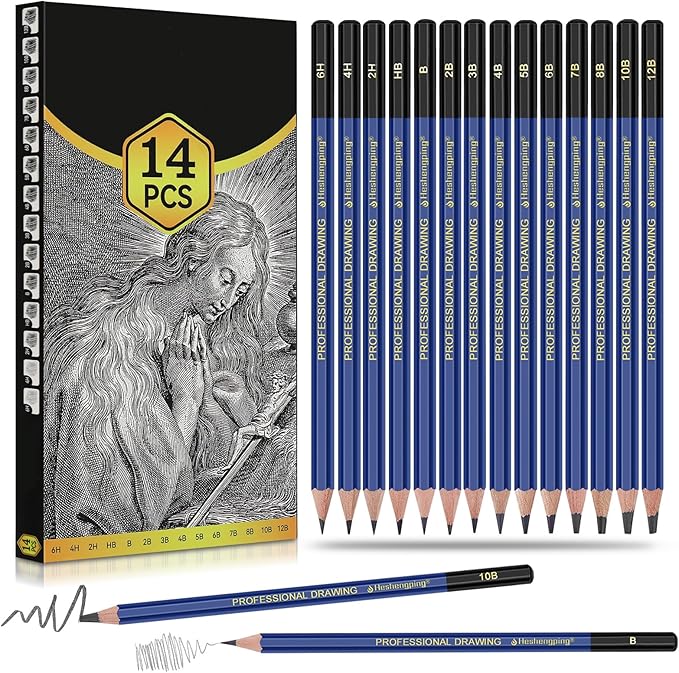 Pro Pencils Drawing Sketching Set 14 pcs Graphite (12B - 6H)