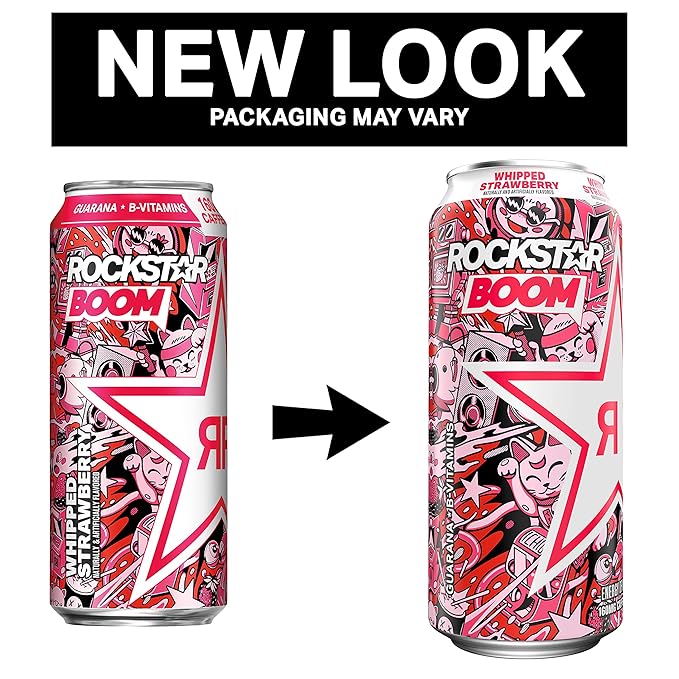 Rockstar, Boom Energy Drink with Caffeine and Taurine Whipped Strawberry, 16 Fl Oz