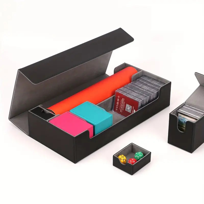Card Game Deck Storage Case Fits 5 Decks Card Box or 550+ Sleeved Cards with Lidded Dice Tray