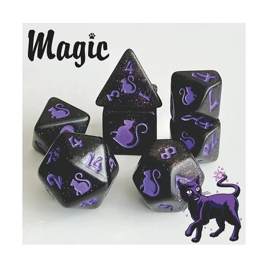 Dice Set - Magic, Black Glitter w/Purple (7) By: Black Oak Workshop