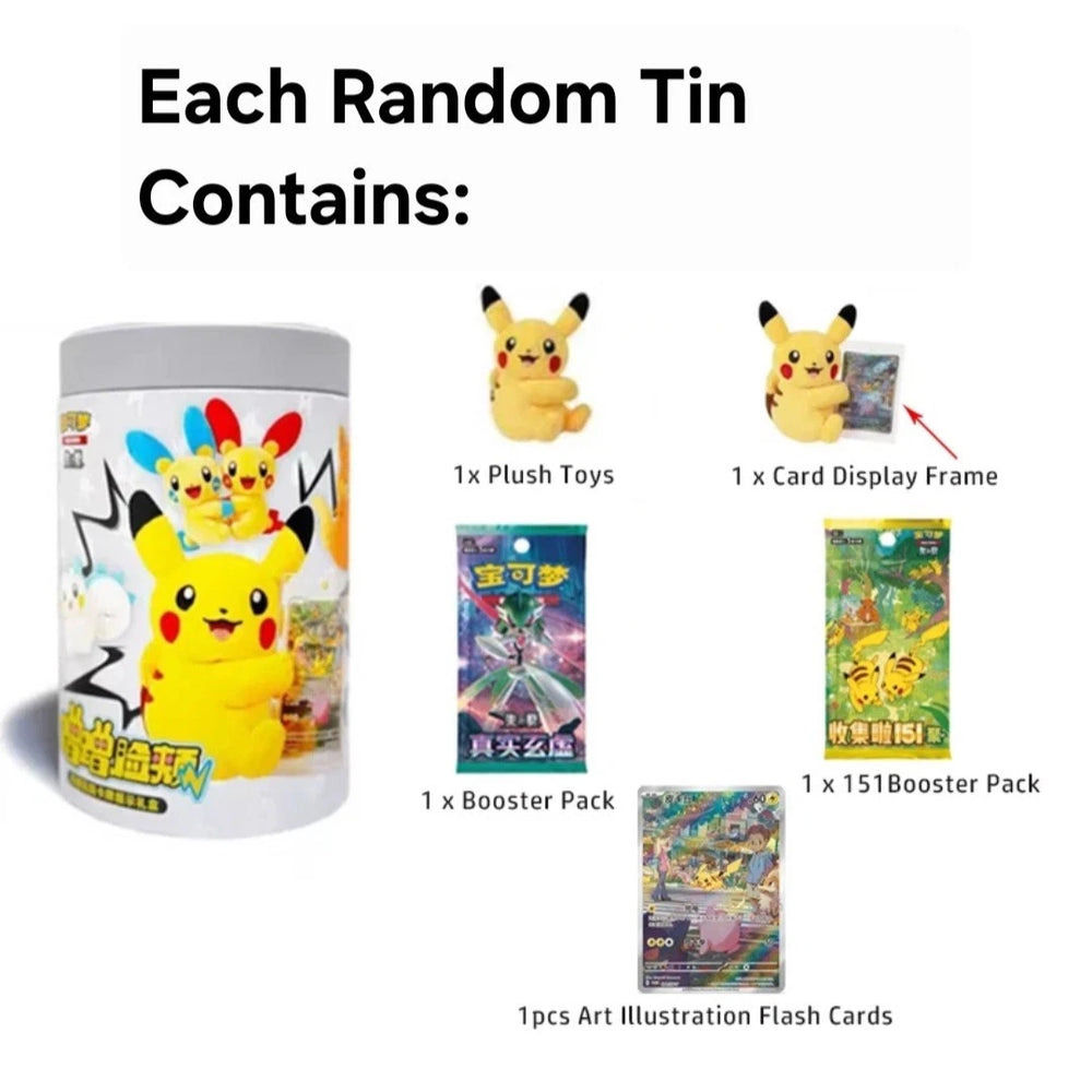 Pokemon 151 TINS TCG Chinese SC Nuzzle Cheeks Plush Toy Card Gift Box